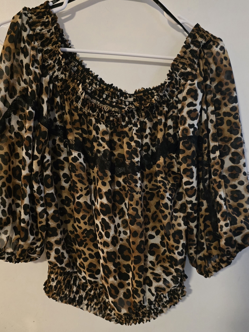 XOXO Leopard Print Off-Shoulder Blouse - Brown/Tan